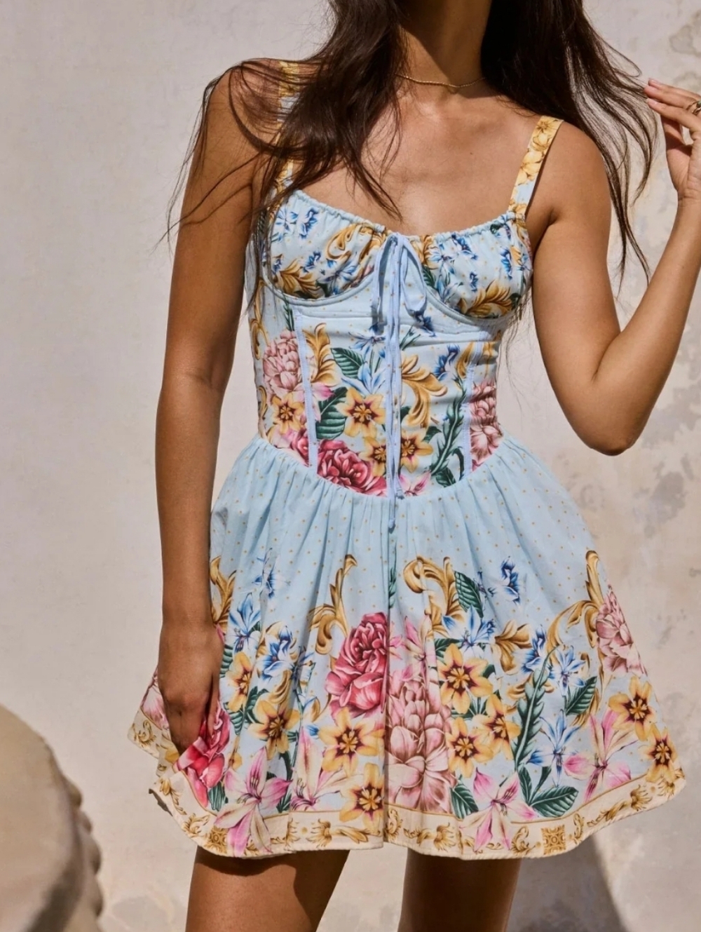 Agua Bendita NWT Floral Lace-Up Light Blue Women's Dress Medium - Picture 15 of 15